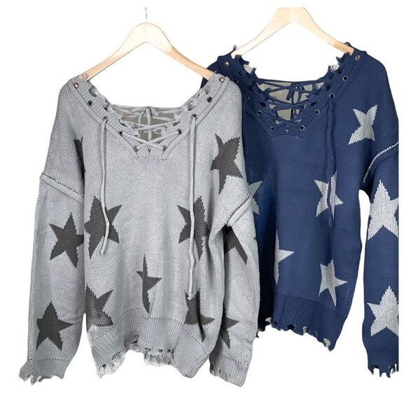 bohemian sweater with Lace up front and back. - Picture 14 of 15